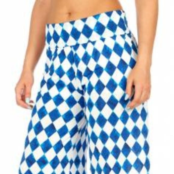 India Boutique Argyle Raw Edge Hem Fold Down Band OS BOHO Flare Leg Pant - Picture 1 of 13